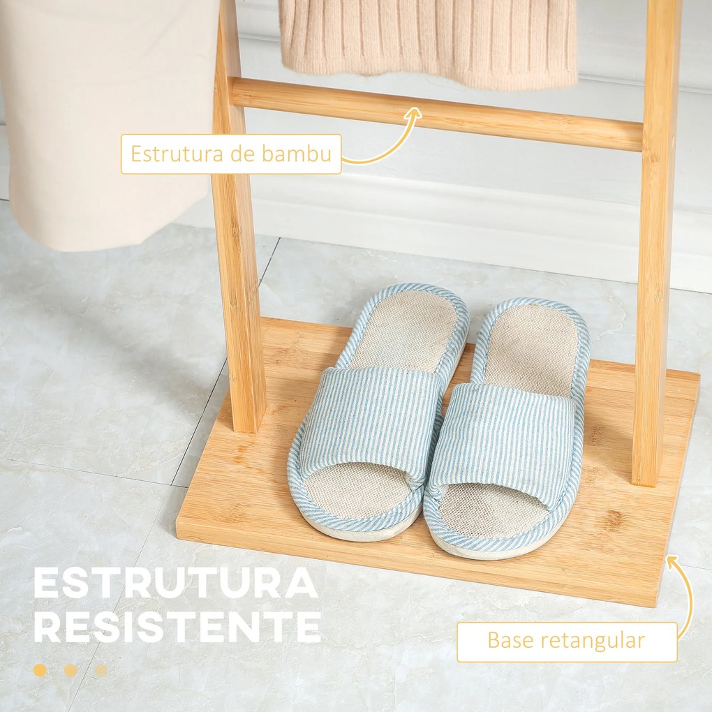 HOMCOM Cabide de Pé de Bambu Cabide de Pé para Roupas com 2 Ganchos e 3 Barras Suspensas para Entrada Corredor Dormitório Estilo Moderno 36x24x168cm Madeira