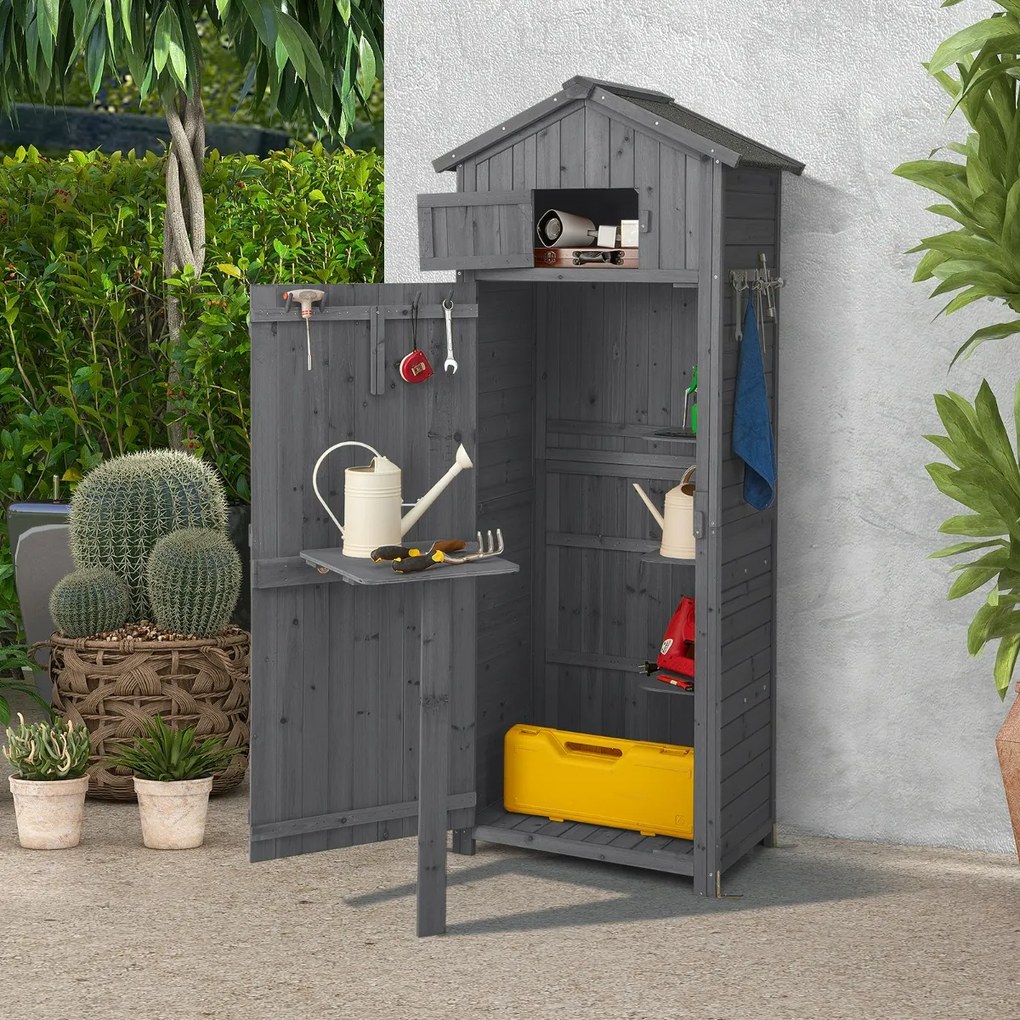 Abrigo de jardim 75 x 50 x 180,5 cm exterior Porta com fechadura Organizador de ferramentas Cinza