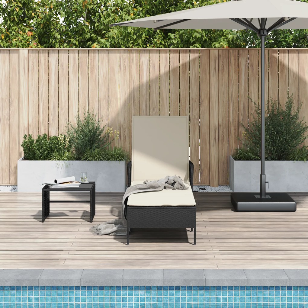 vidaXL Espreguiçadeira Preto e creme PE Rattan 157 x 55 x 92 cm