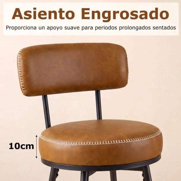 Conjunto de 2 Bancos de bar giratórios modernos 46 x 41 x 98 cm, encosto almofadado, apoio para os pés, pernas metálicas, couro sintético com costuras