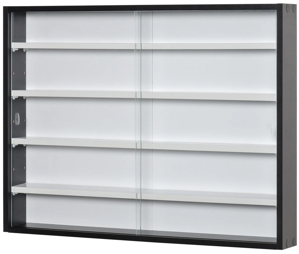 HOMCOM Vitrine de Parede de Madeira com Prateleiras Ajustáveis e 2 Portas Corredeiras de Vidro para Coleções Perfumes Bonecos de Decoração 80x9,5x60cm Preto