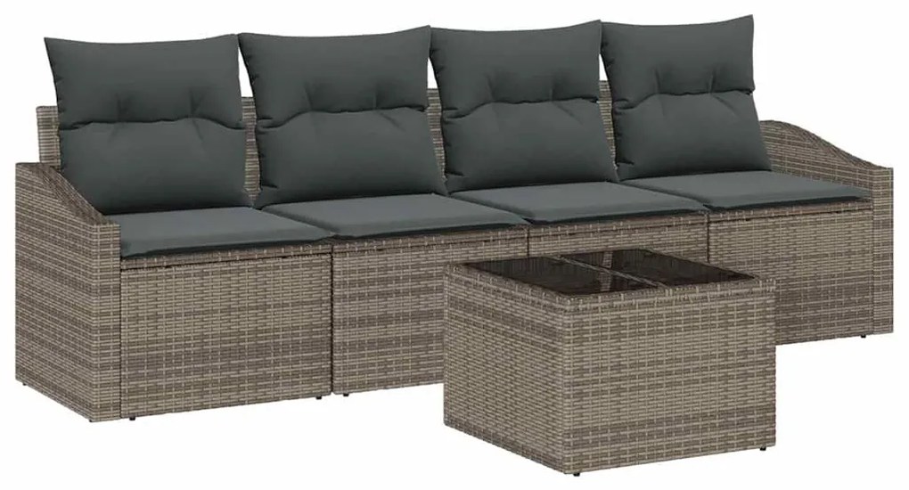 Conjunto de Sofá de Jardim de 5 Peças com Almofadas Cinza Rattan Polié