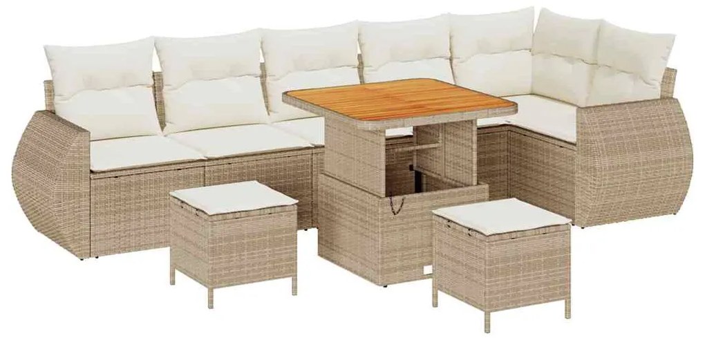 Conjunto de Sofá de Jardim 9 Peças com Almofadas Beijinhas em Rattan S