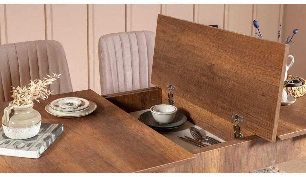 Conjunto de Mesa de Jantar Extensível Vina – Nogueira – Mesa: 129x75x8