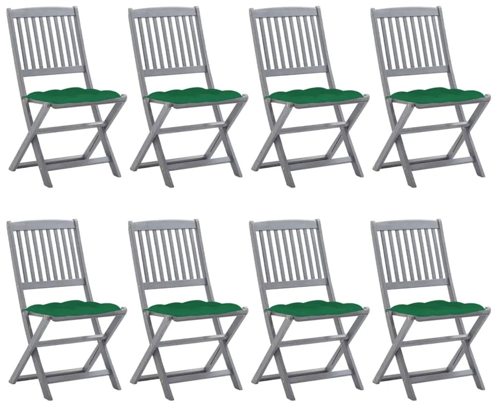 vidaXL Cadeiras de exterior dobráveis 8pcs c/ almofadões acácia maciça