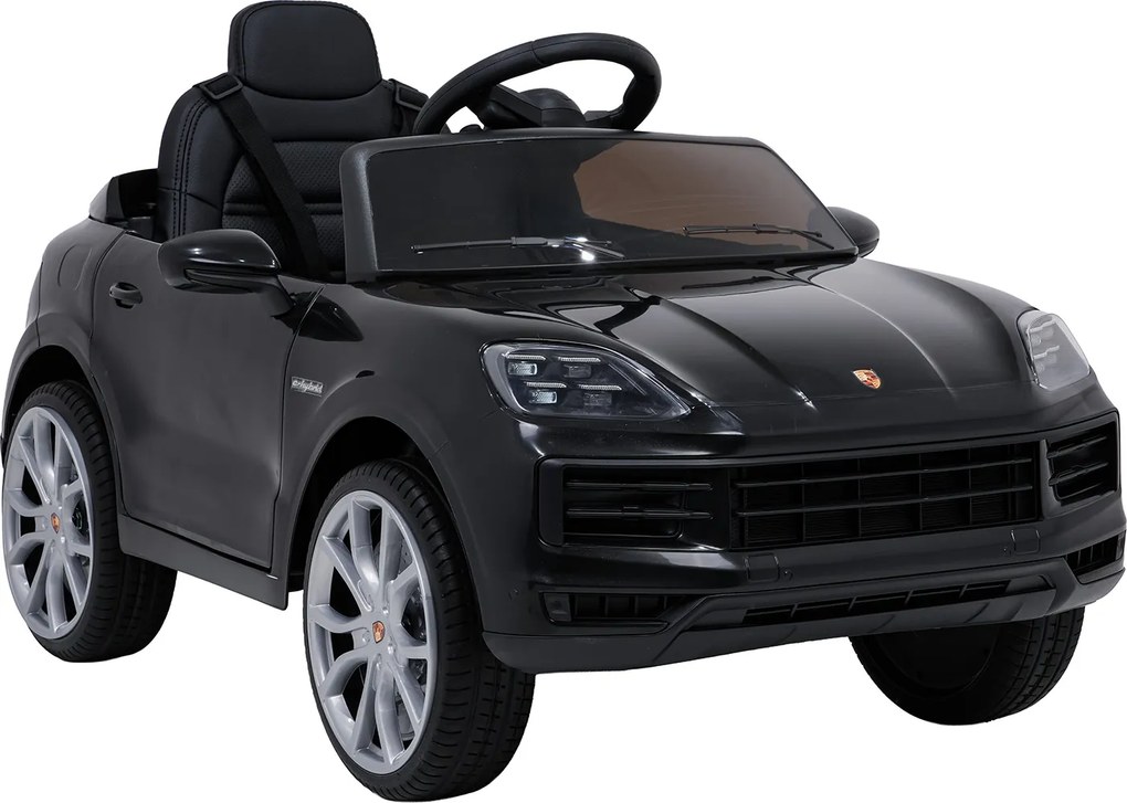 Carro elétrico para Crianças 2 a 5 anos 12V Porsche Cayenne, Rodas de espuma EVA, Controlo Remoto, assento Couro ecológico Preto