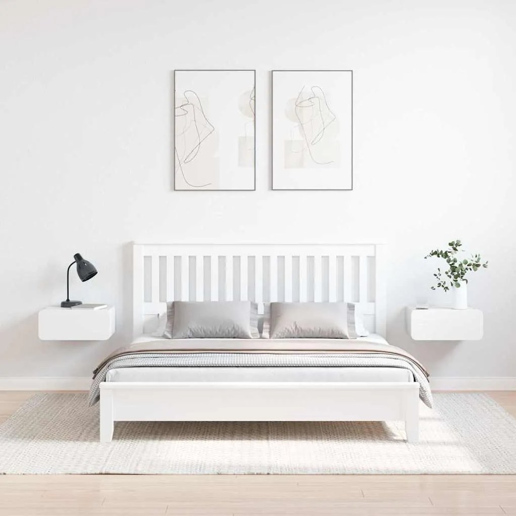 Mesa de Cabeceira Montada na Parede com gaveta 2 pcs Branco