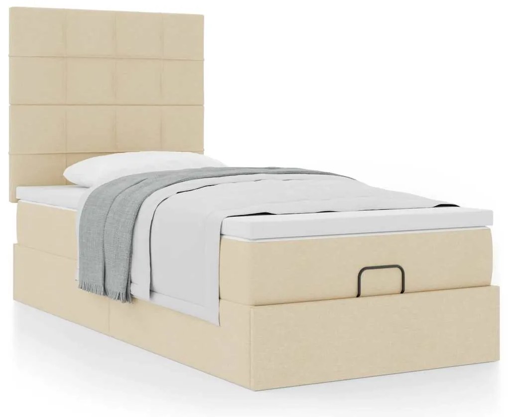vidaXL Cama otomana com colchão 100x200 cm tecido creme