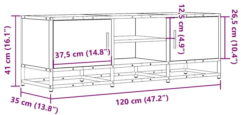 Móvel para TV 120x35x41 cm derivados de madeira/metal preto