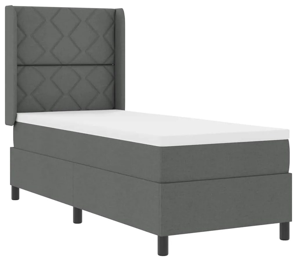 Cama Box com Colchão e LED Cinza Escuro 90 x 190 cm, Tecido