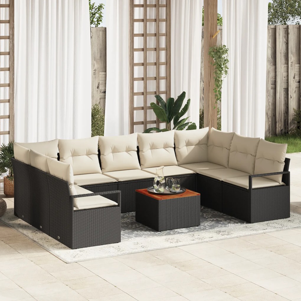 Conjunto de Sofá de Jardim vidaXL de 10 Peças com Almofadas Preto Ratt