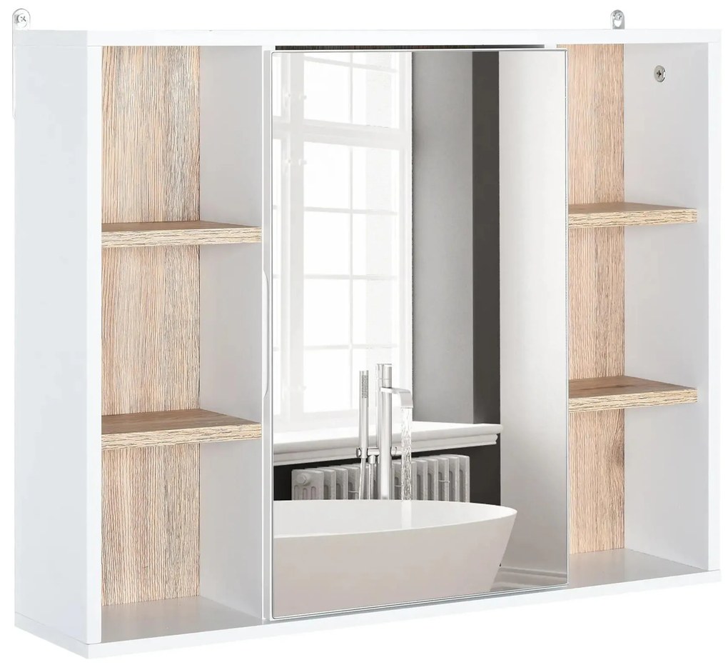HOMCOM Armário Casa de Banho 60x14,5x49,4 cm Armário de Banheiro com Prateleiras Ajustáveis ​​Armário de Banheiro Branco e Carvalho | Aosom Portugal
