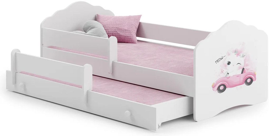 Cama infantil dupla gato branca 160x80 - colchão e estrado incluído