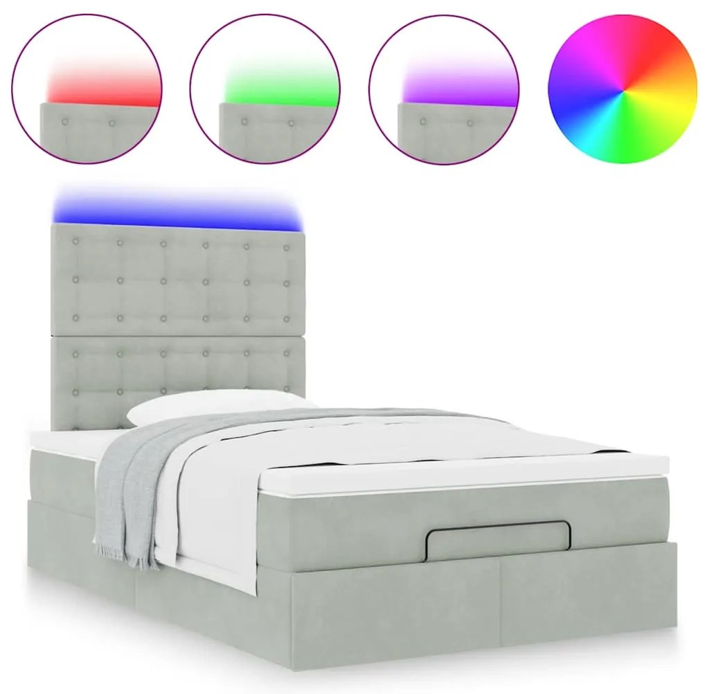 Estrutura de cama otomana com colchões cinza claro Veludo