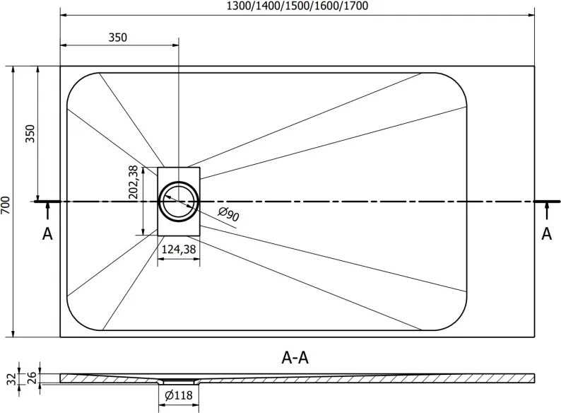 Mexen Hugo base de duche retangular SMC 140 x 70 cm, branco - 42107014