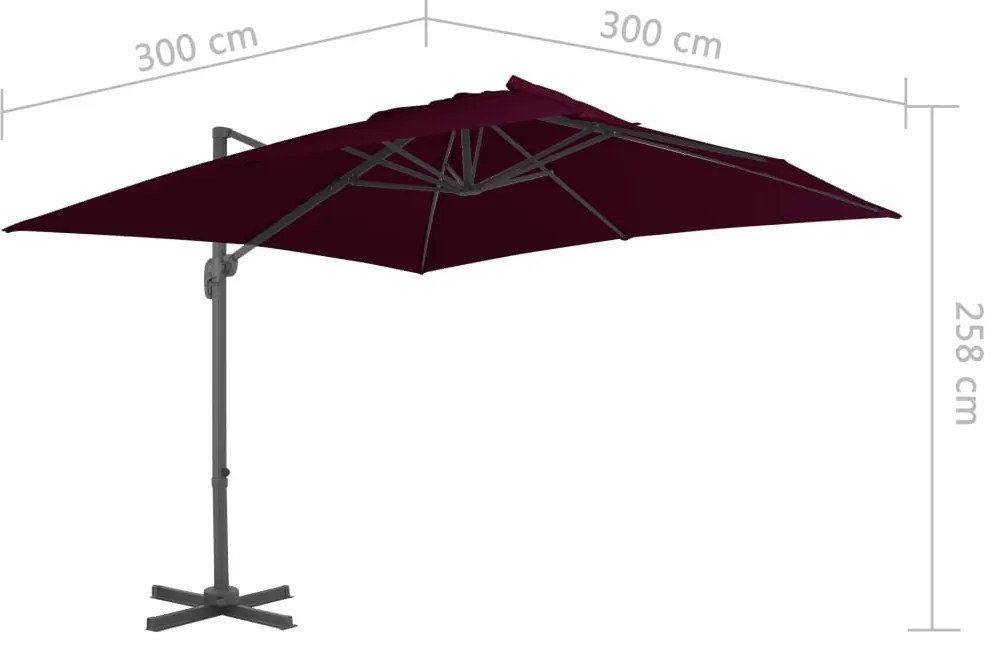 Guarda-sol jardim cantilever c/ poste alumínio 300x300 cm bordô