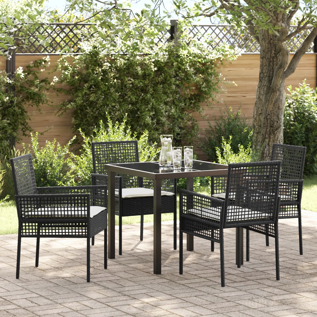 vidaXL Conjunto de Jantar de 5 Peças com Almofadas Rattan Preto