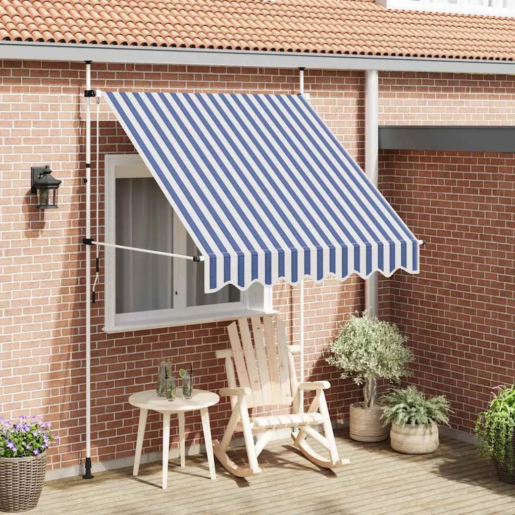 vidaXL Toldo retrátil manual 200 cm riscas azuis e brancas