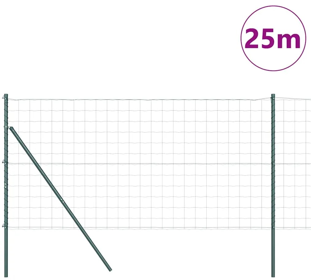 Cerca Europeia com 13 Postes 1,2x25m Aço Galvanizado Verde