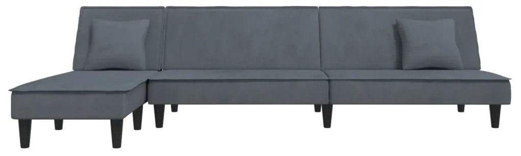 Sofá-cama em forma de L 255x140x70 cm veludo cinzento-escuro