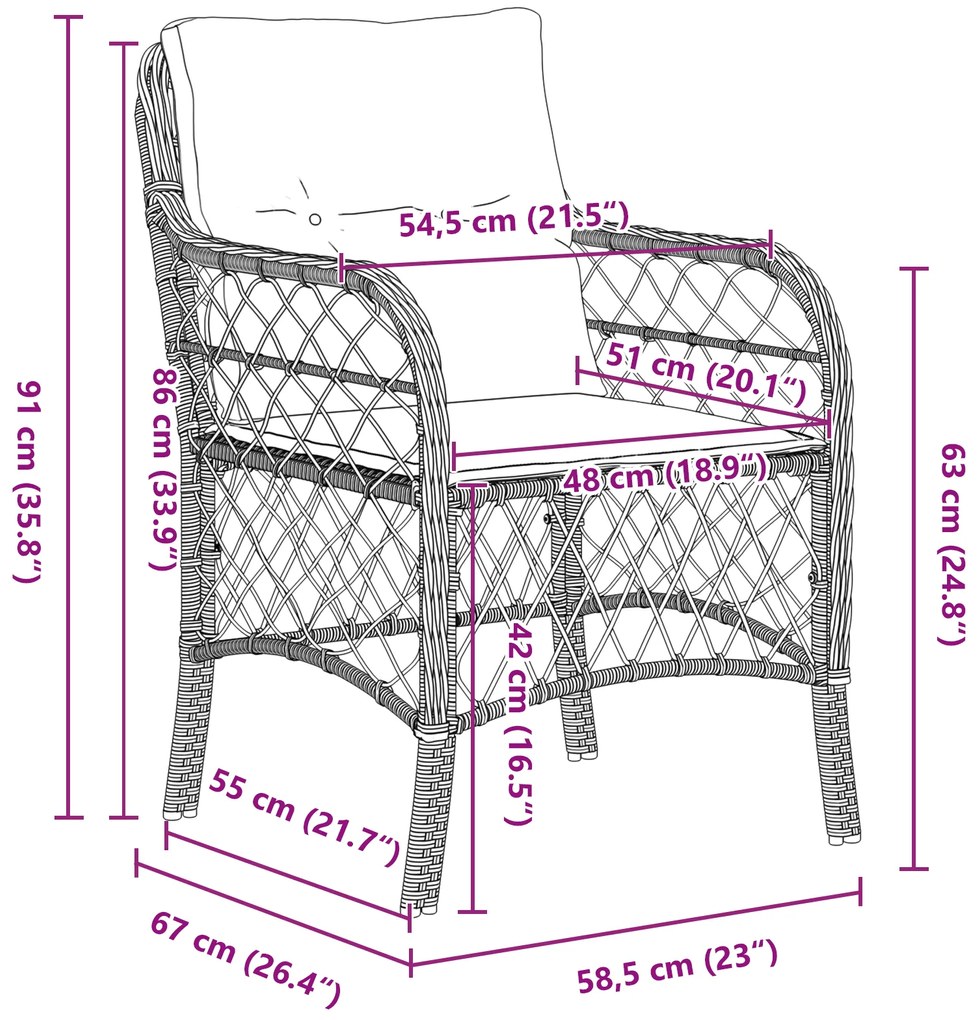 Conjunto de Jantar de Jardim com Almofadas Preto Rattan Poly