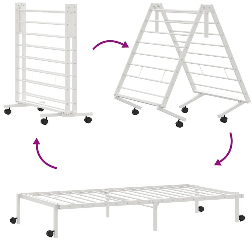 Estrutura de cama sem colchão Dobrável 75x190 cm aço branco