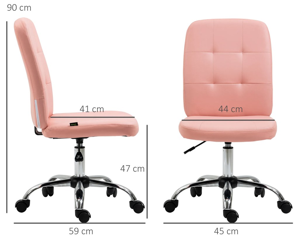 Cadeira de Escritório operativa Giratória de Couro Sintético com Altura Ajustável Moderno Carga 120 kg 45x59x100 cm Rosa