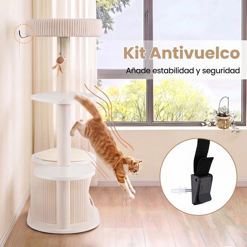 Árvore de Arranhar para Gatos, 93 x 40 x 105 cm, Multinível com Postes de Sisal, Bege