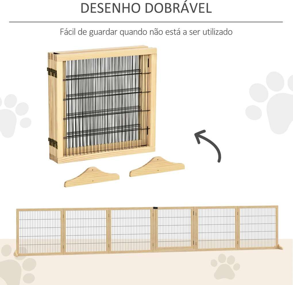Barreira de Segurança para Cães de Madeira Dobrável para Cães Pequenos e Médios com 6 Painéis 432x36x70 cm Madeira