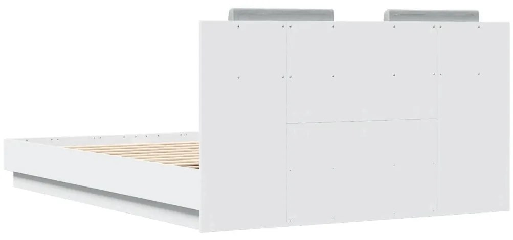 Estrutura de cama c/ cabeceira e luzes LED 150x200 cm branco
