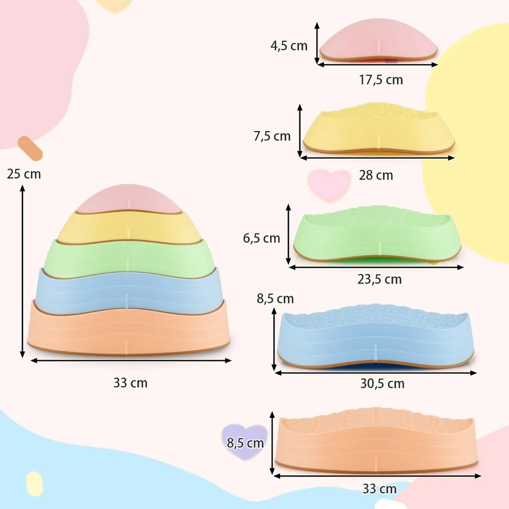 Pedras de equilíbrio para crianças, 5 peças com superfície antiderrapante e bolsa de armazenamento para habilidades motoras, força multicolor 1