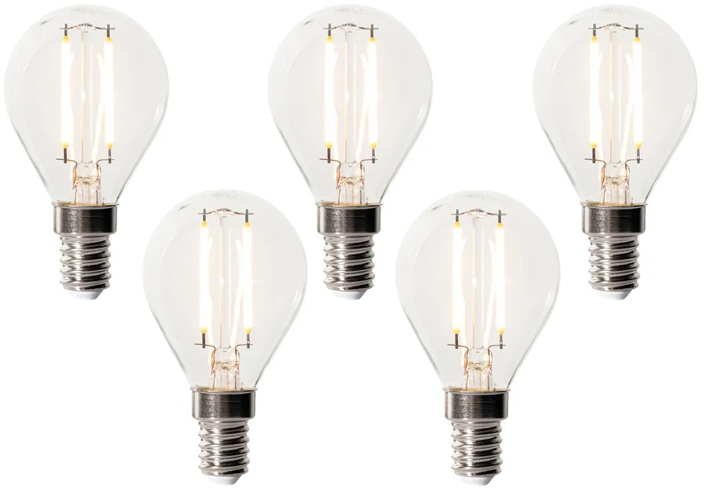 Conjunto de 5 lâmpadas LED E14 reguláveis P45 vidro transparente 3W 250 lm 2200K
