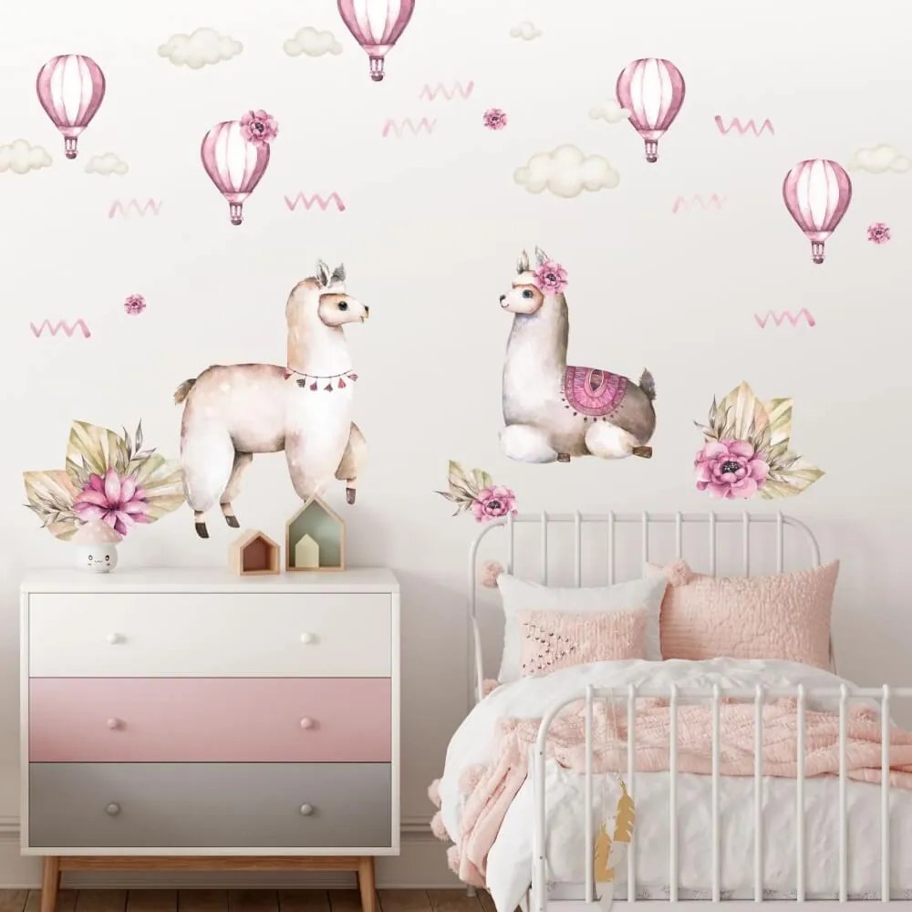 Autocolantes de parede - Alpacas em cor-de-rosa