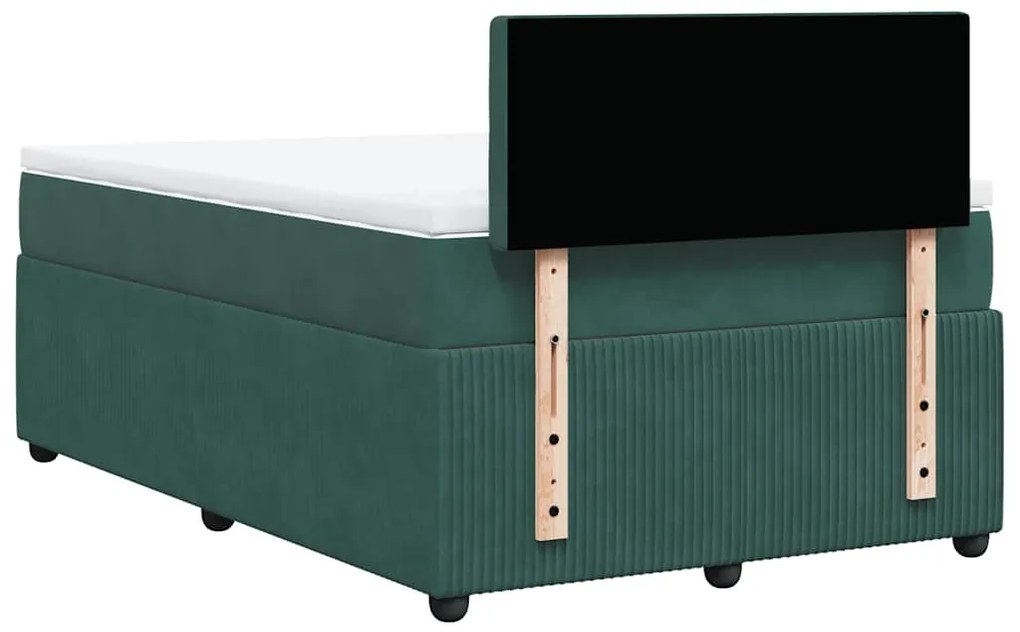 Cama boxspring com colchão 120x200 cm veludo verde-escuro