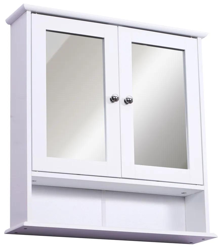 kleankin Armário de banheiro com parede de espelho com 2 portas 3 níveis de armazenamento de parede cor branco 56x13x58cm