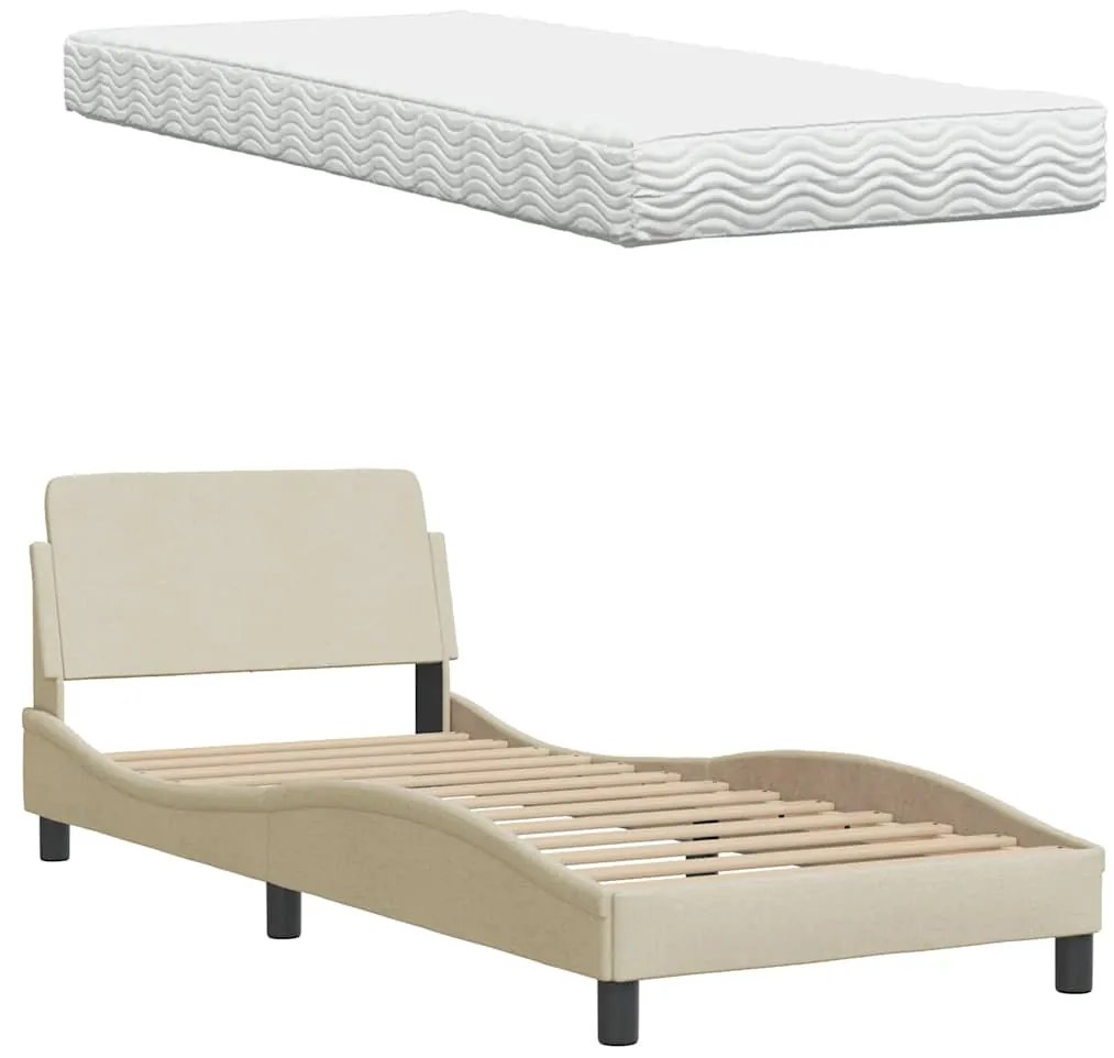 Cama com colchão 90x190 cm tecido cor creme