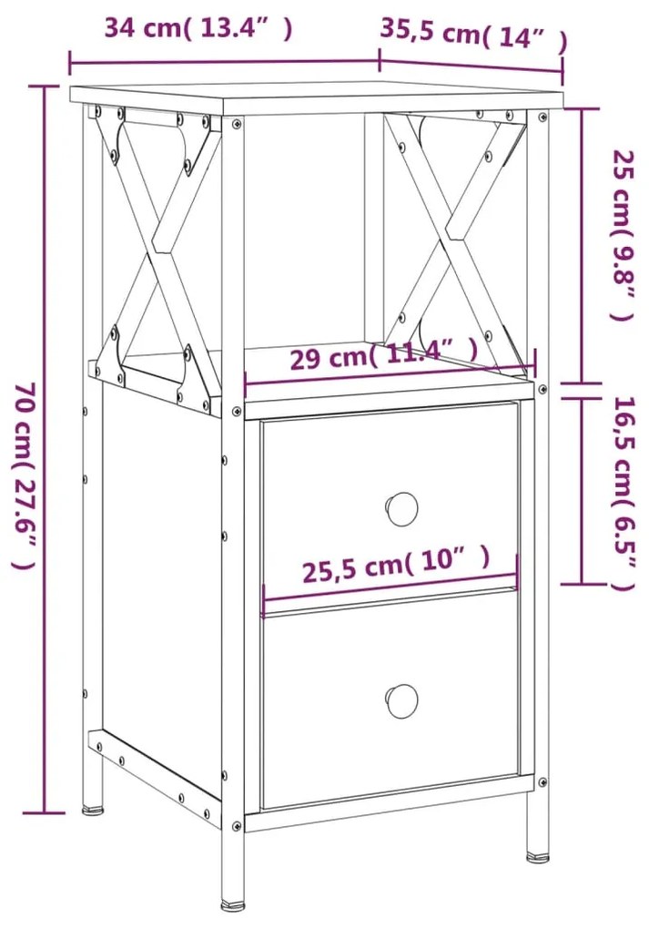 Mesa cabeceira 34x35,5x70 cm derivados madeira cinza sonoma