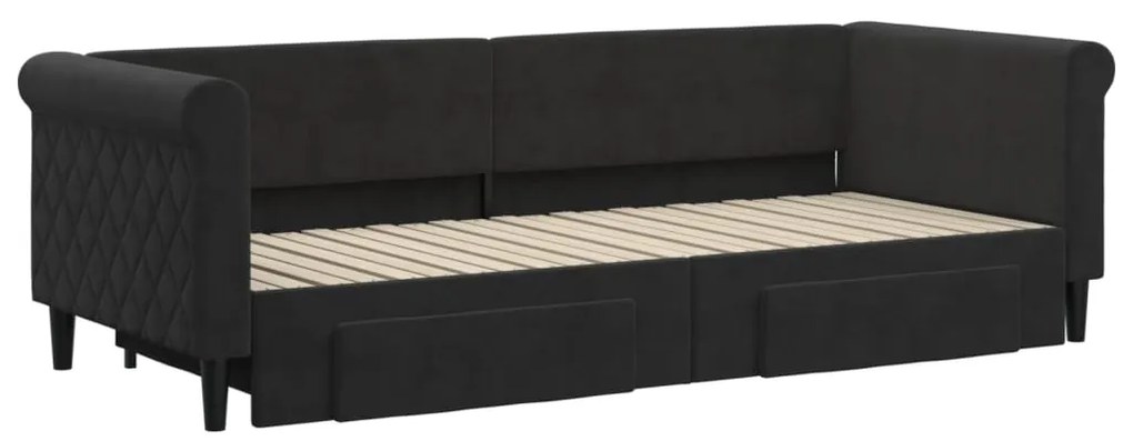 Sofá-cama com gavetão e gavetas 80x200 cm veludo preto