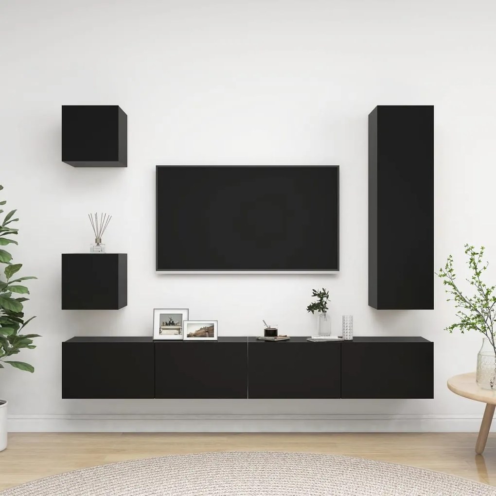 vidaXL 5 pcs conjunto de móveis de TV derivados de madeira preto