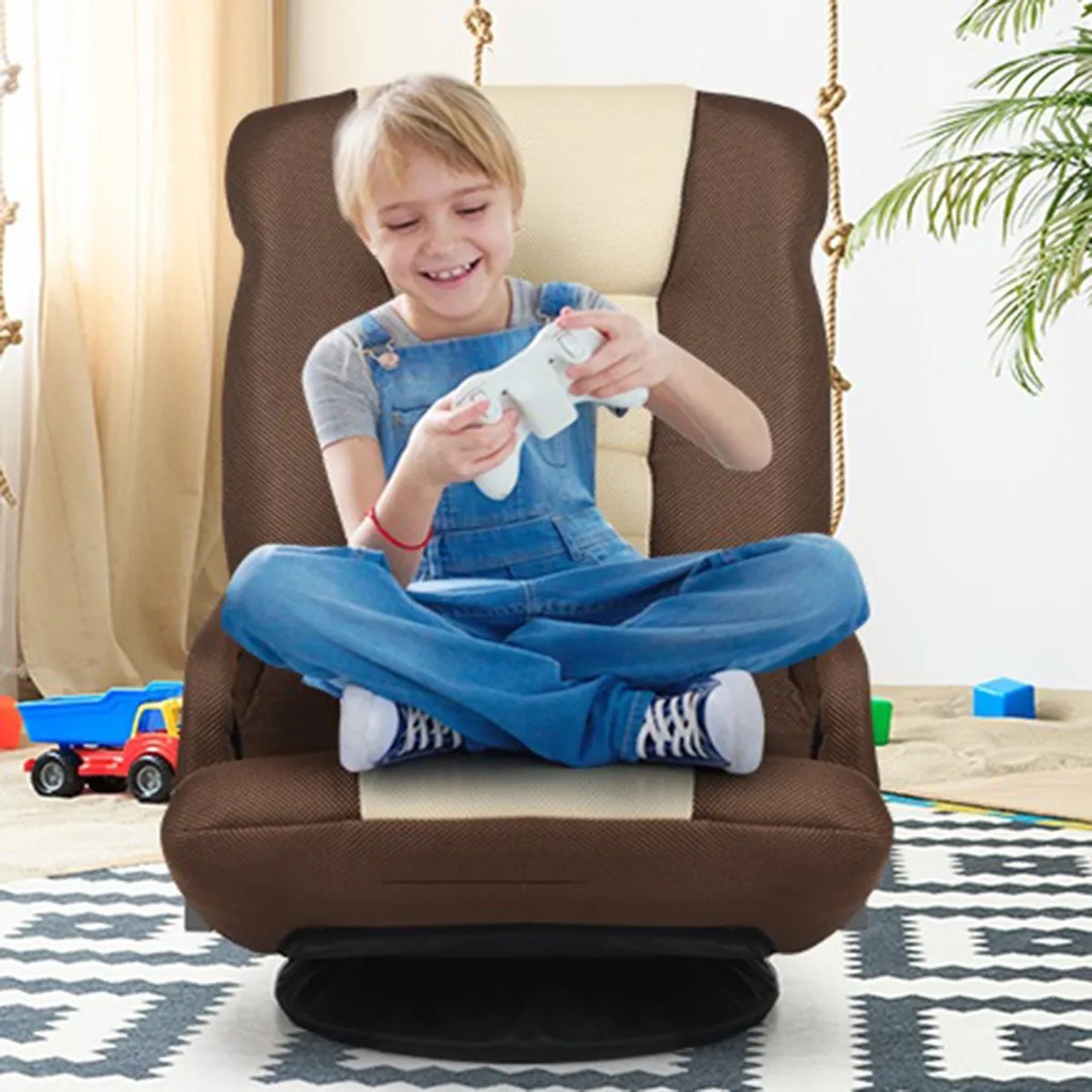Sofá-cadeira rebatível ajustável em 6 posições com base giratória de 360° para ler e relaxar  61-87 x 55 x 75 cm Castanho