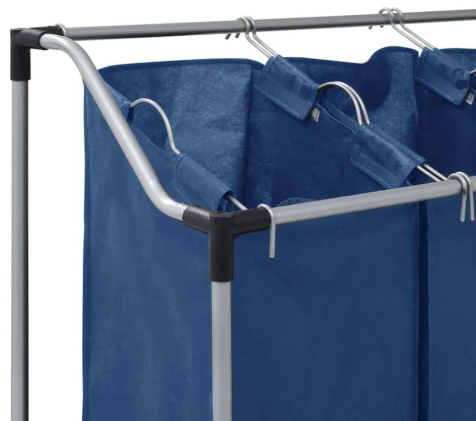 Separador de roupa suja com 4 sacos aço azul