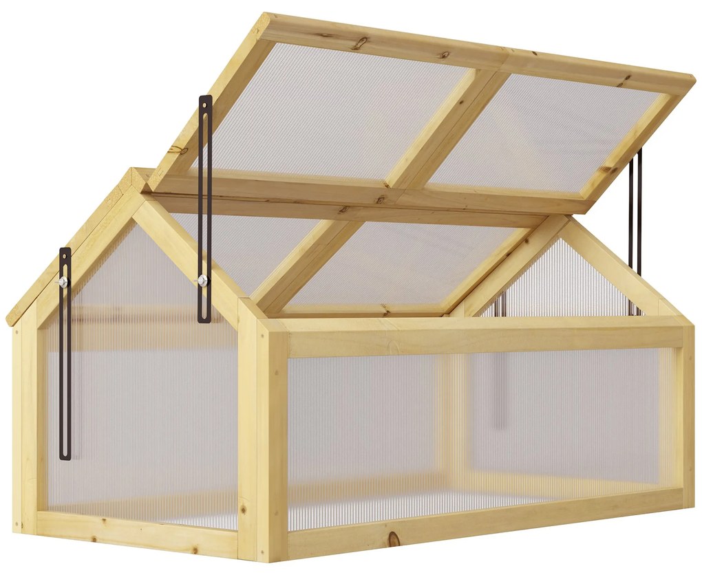 Estufa de Madeira com Painéis de Policarbonato Estufa de Jardim com 4 Janelas Abatíveis para Cultivo de Plantas Terraço Exterior 90x48x49,5cm Transpar