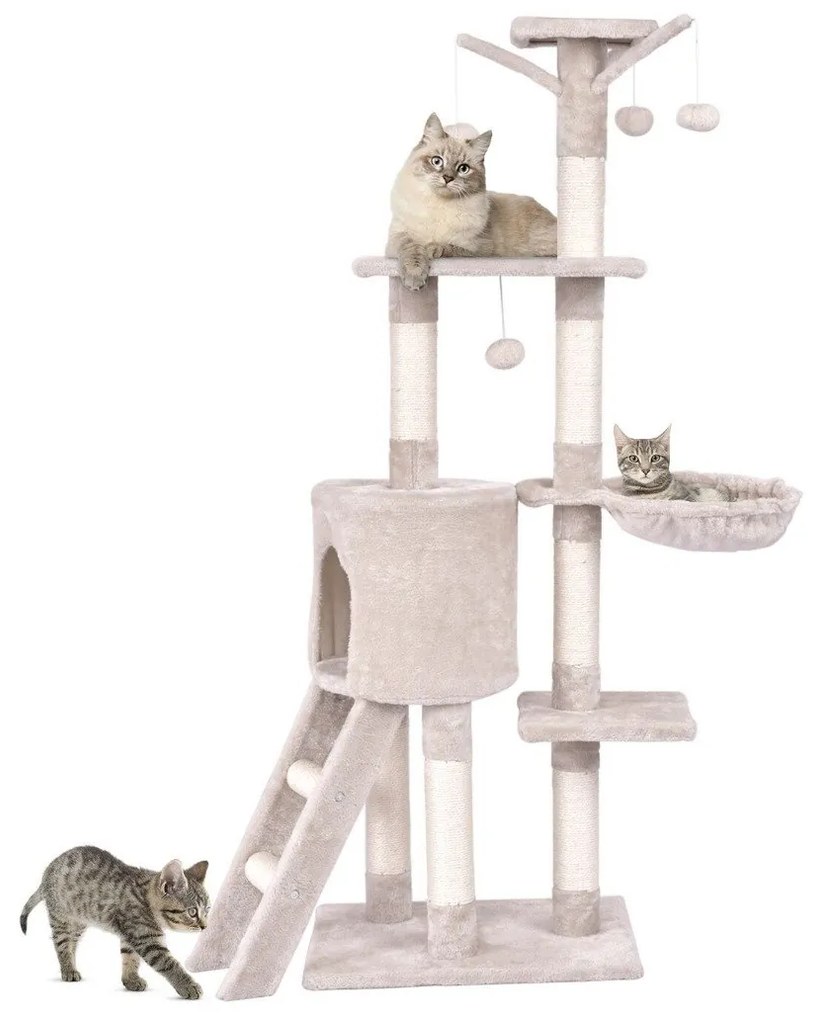 Arranhador para gatos de 140 cm com plataformas, árvore para gatos, móvel para gatos, árvore para trepar, árvore de atividades, bege