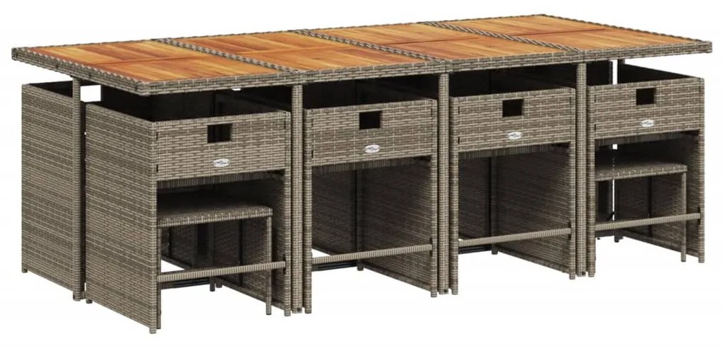 13 pcs conjunto jantar p/ jardim c/ almofadões vime PE cinzento