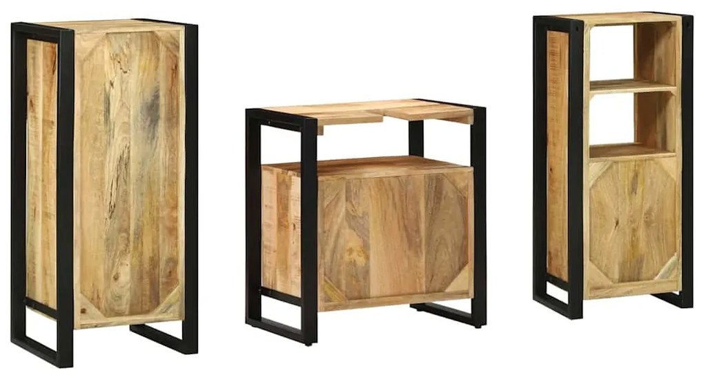 Conjunto de Móveis para Banheiro 3 pcs Madeira de manga maciça
