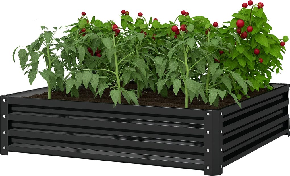 Floreira de horta quadrada em aço galvanizado, 120 x 120 x 30 cm, cinzento