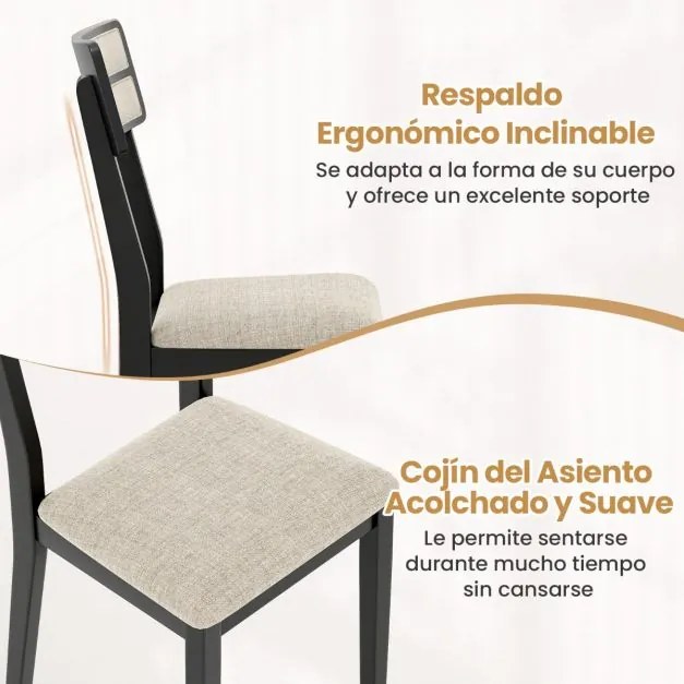 Conjunto de 2 cadeiras de jantar com assento almofadado (MESA NÃO INCLUÍDA), encosto alto almofadado, almofadas antiderrapantes preto