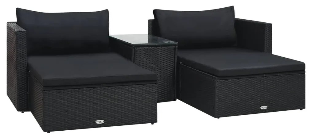 5 pcs conjunto lounge de jardim c/ almofadões vime PE preto