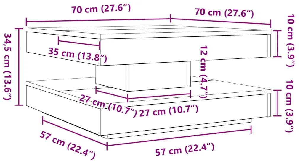 Mesa de centro rotativa a 360 graus 70x70x34,5 cm cinza cimento