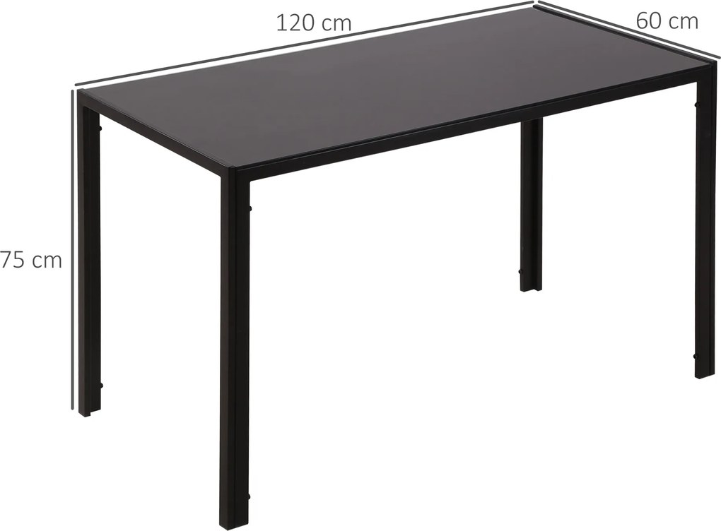 Mesa Sala de Jantar de Cristal Mesa Retangular para 4-6 pessoas (CADEIRAS NÃO INCLUIDAS) com Pés de Metal Multifuncional 120x60x75 cm Preto